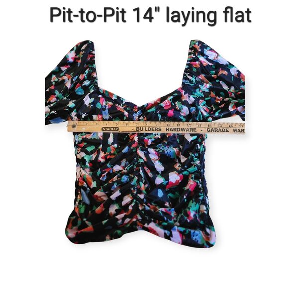 Open Edit Holiday Velvet Floral Sweetheart Ruched Party Top Medium NWOT - Picture 7 of 12